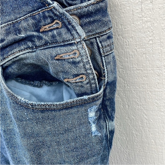 Happily Grey Overalls Button Sides Raw Hem Flare Legs Jean Overalls Denim - Picture 7 of 8